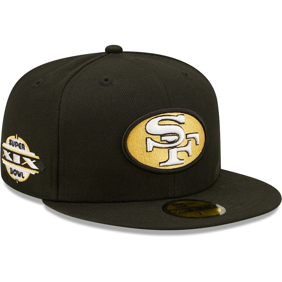 New Era San Francisco 49ers Black Super Bowl XIX Gold Undervisor 59FIFTY Fitted Hat