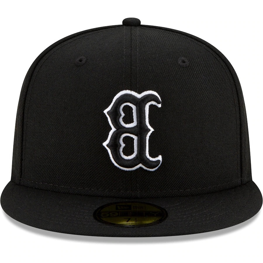 New Era Black Boston Red Sox Upside Down Logo 59FIFTY Fitted Hat