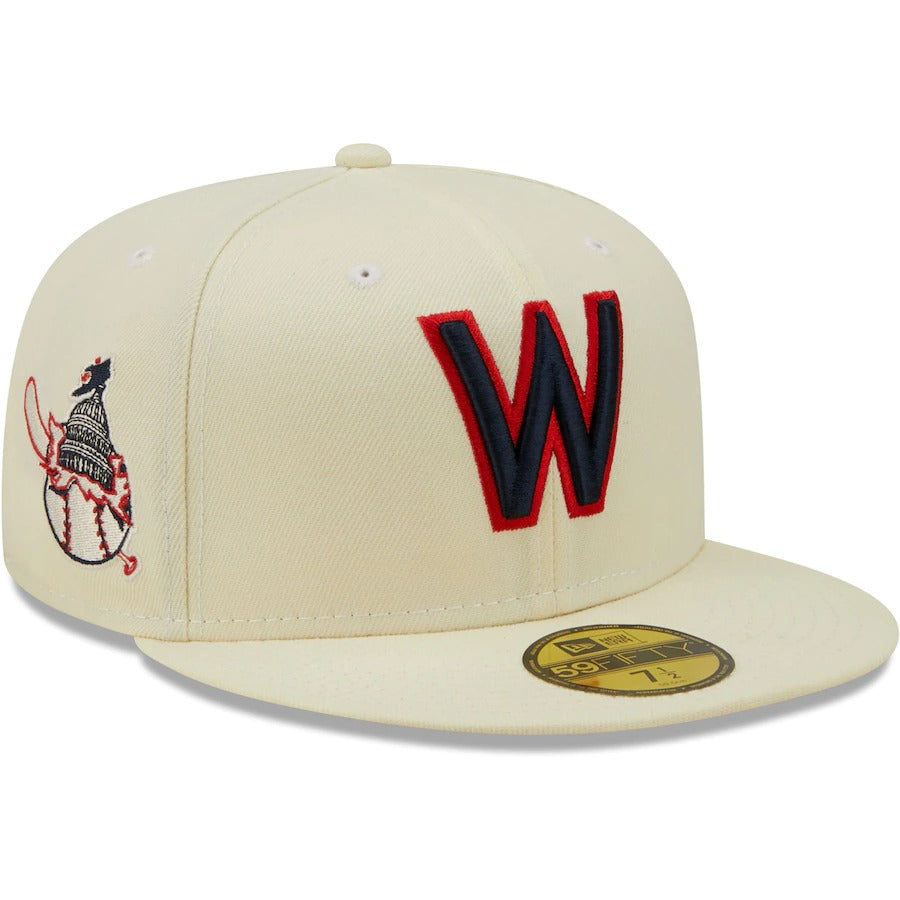 New Era Washington Senators Cream 1953-1956 Retro Logo Chrome Alternate Undervisor 59FIFTY Fitted Hat