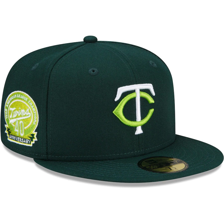 New Era Minnesota Twins Green 1965 American League Champions 40th Anniversary Color Fam Lime Undervisor 59FIFTY Fitted Hat