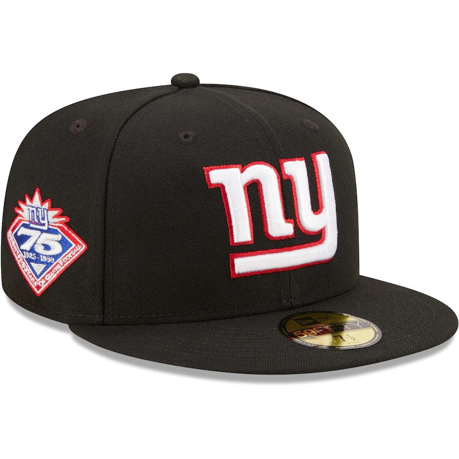 New Era Black New York Giants 75th Anniversary Patch 59FIFTY Fitted Hat