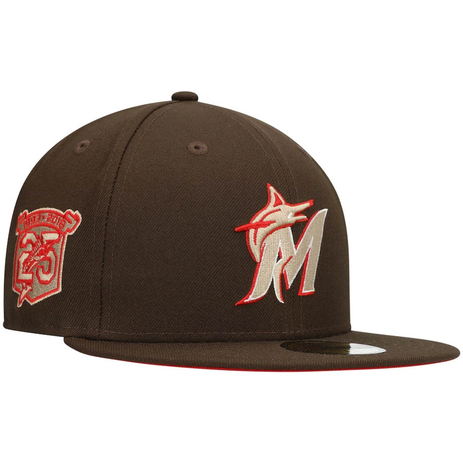 New Era Miami Marlins Brown 25th Anniversary Team Scarlet Undervisor 59FIFTY Fitted Hat