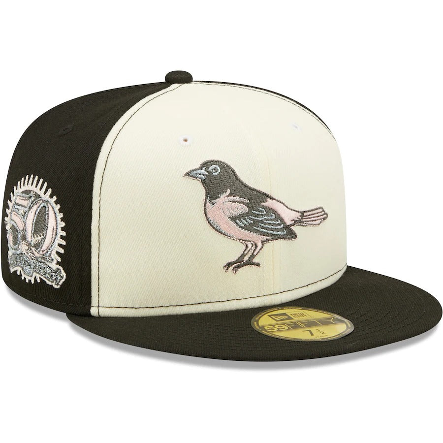 New Era Baltimore Orioles Cream/Black 50th Anniversary Pink Undervisor 59FIFTY Fitted Hat