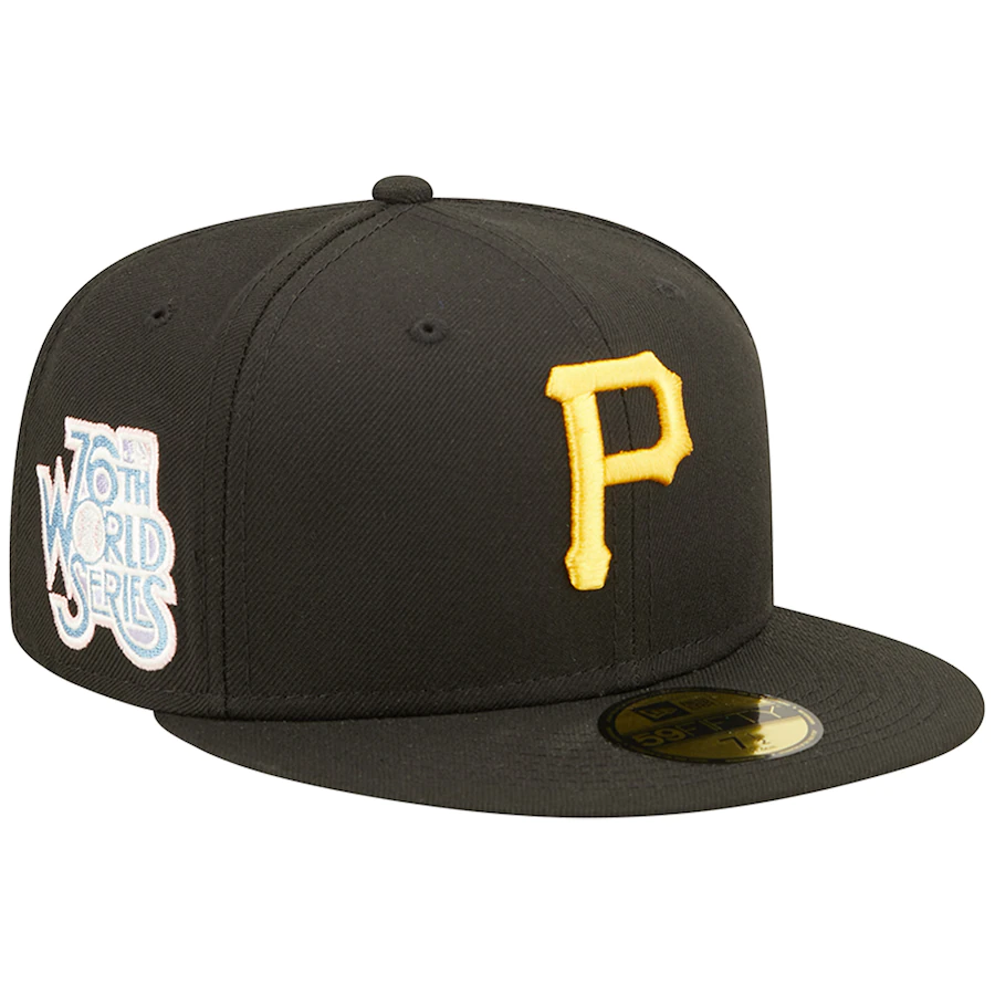 New Era Pittsburgh Pirates Black Pop Sweatband Undervisor 76th MLB World Series Cooperstown Collection 59FIFTY Fitted Hat