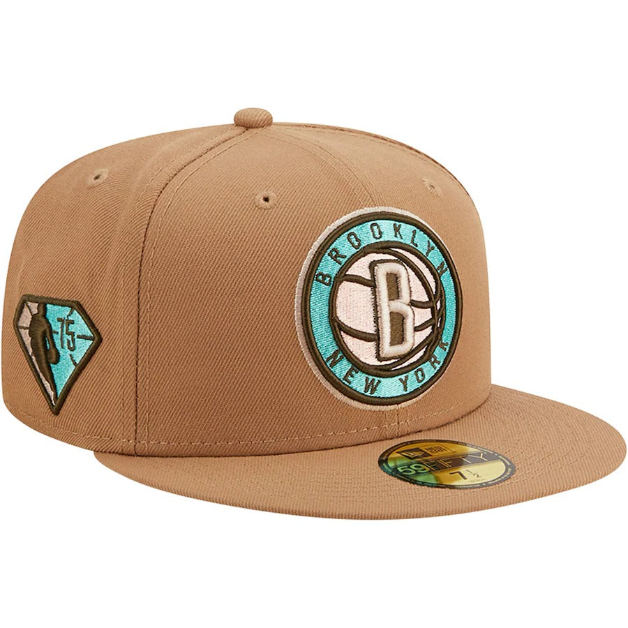 New Era Brooklyn Nets Khaki/Mint 75th Anniversary 59FIFTY Fitted Hat