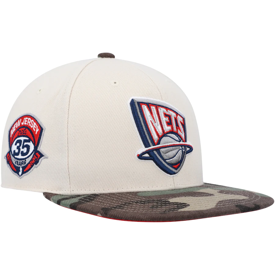 Mitchell & Ness New Jersey Nets Cream/Camo Hardwood Classics 35th Anniversary Off White Camo Fitted Hat