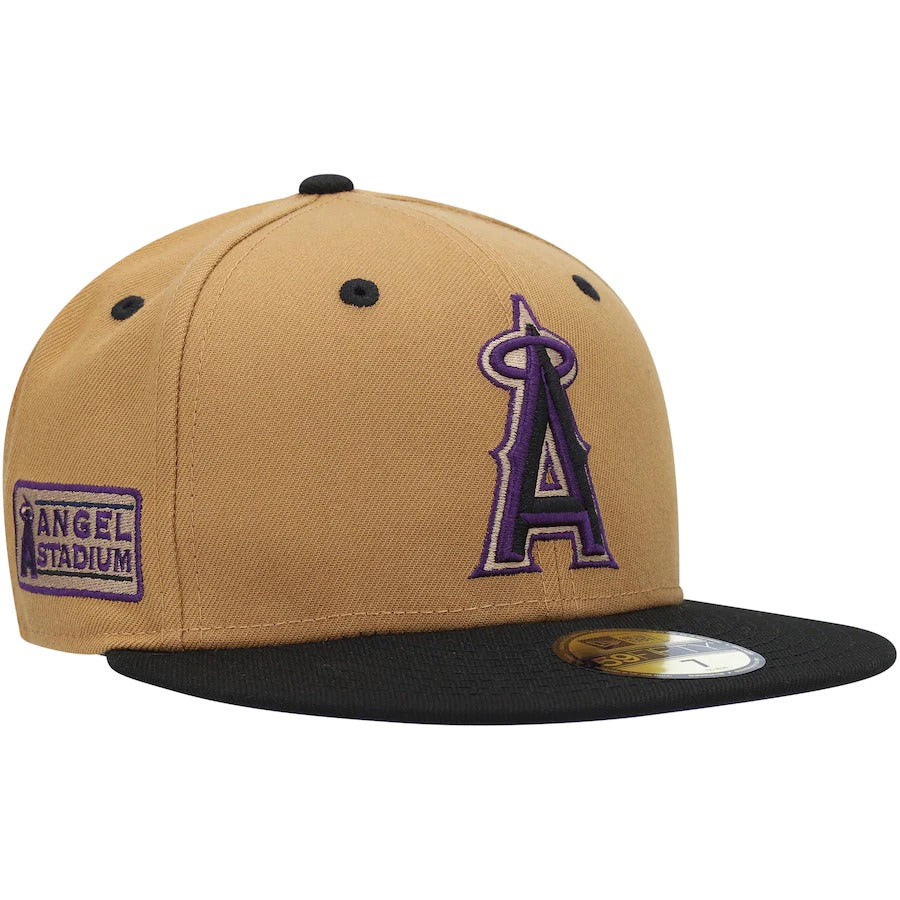 New Era Los Angeles Angels Tan Angel Stadium Purple Undervisor 59FIFTY Fitted Hat
