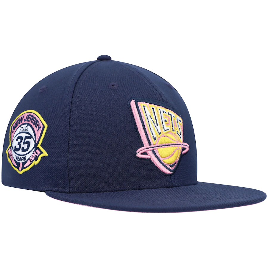 Mitchell & Ness New Jersey Nets Navy 35 Years Burnt Sunrise Fitted Hat