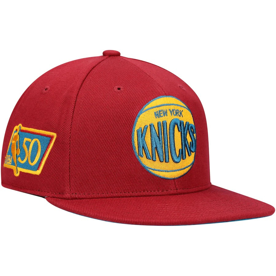 Mitchell & Ness x Lids New York Knicks Red 50th Anniversary Hardwood Classics Northern Lights Fitted Hat