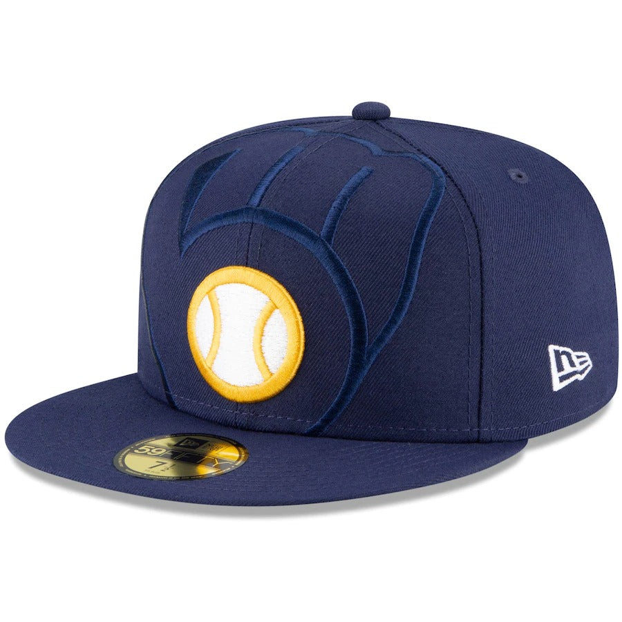 New Era Milwaukee Brewers Navy 59FIFTY Logo Elements Fitted Hat