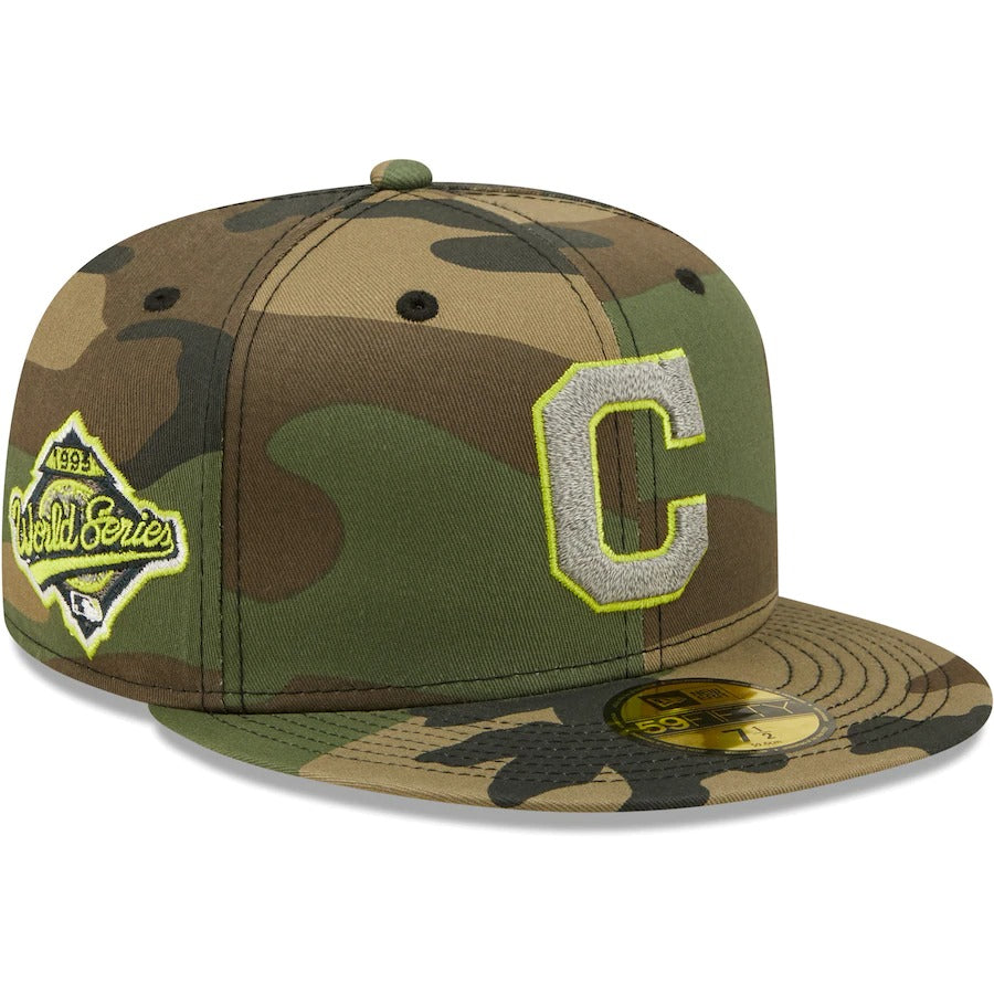 New Era Cleveland Indians Camo Cooperstown Collection 1995 World Series Woodland Reflective Undervisor 59FIFTY Fitted Hat