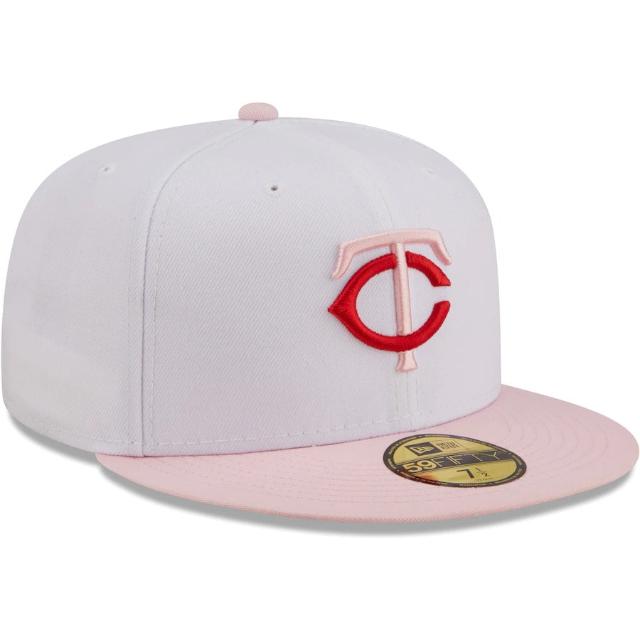 New Era Minnesota Twins White/Pink Scarlet Undervisor 59FIFTY Fitted Hat