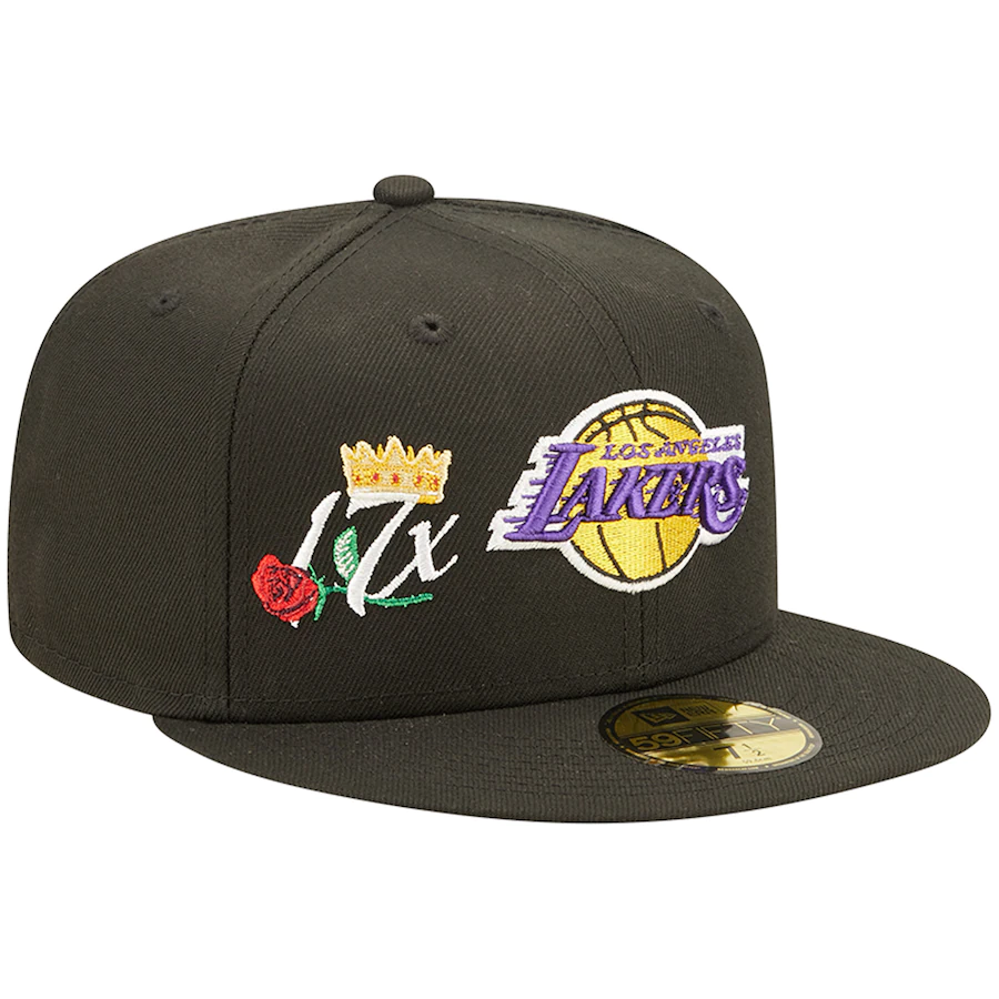 New Era Los Angeles Lakers Black 17x NBA Finals Champions Crown 59FIFTY Fitted Hat