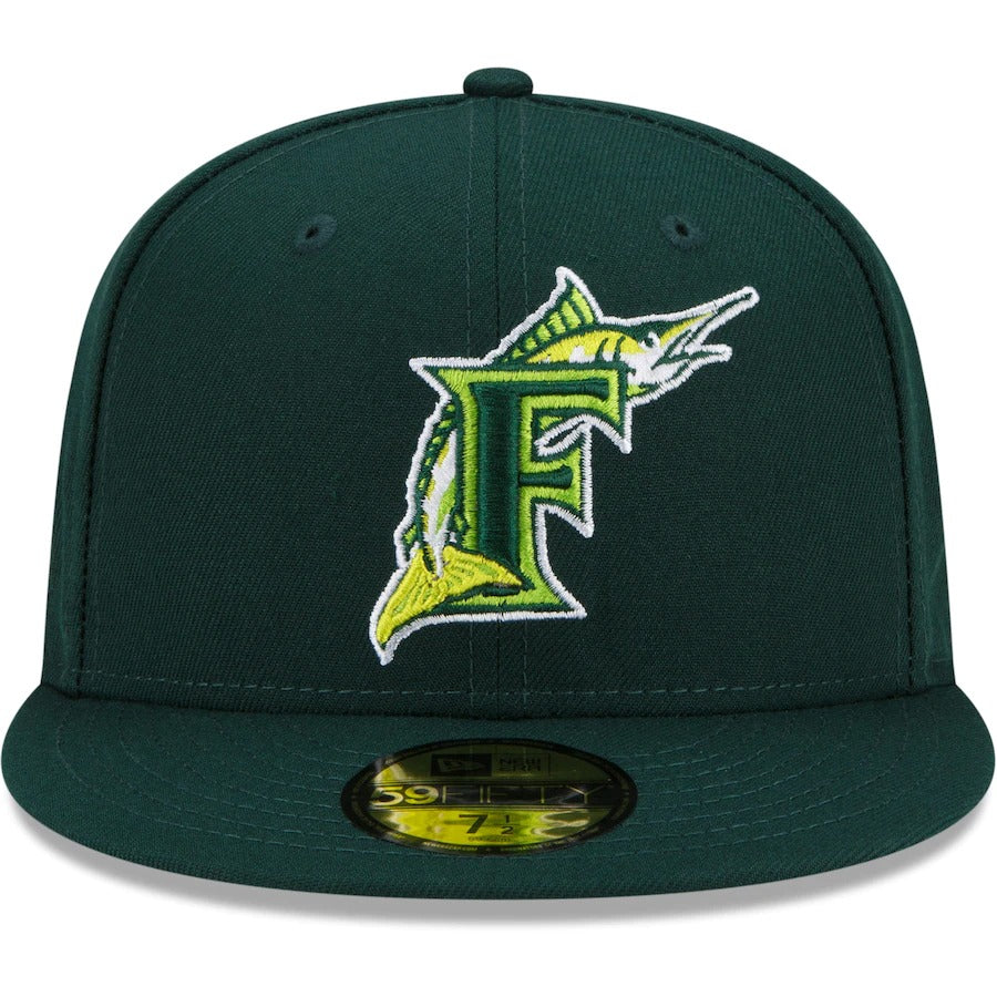 New Era Florida Marlins Green Cooperstown Collection 1993 Inaugural Season Color Fam Lime Undervisor 59FIFTY Fitted Hat
