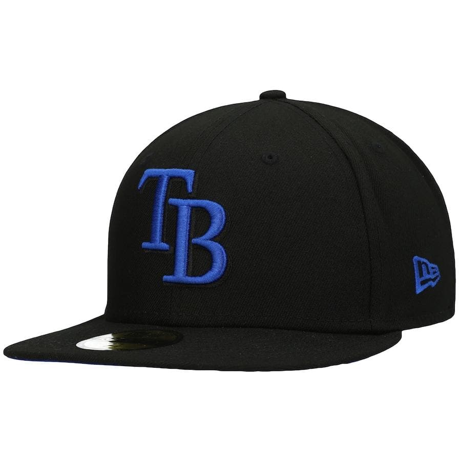 New Era Tampa Bay Rays Black World Series 2008 World Series Patch Royal Under Visor 59FIFTY Fitted Hat