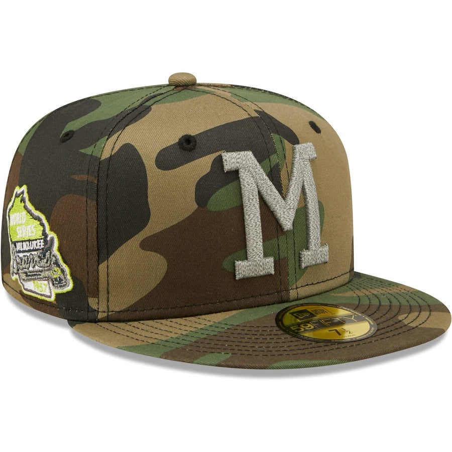 New Era Milwaukee Braves Camo Cooperstown Collection 1957 World Series Woodland Reflective Undervisor 59FIFTY Fitted Hat