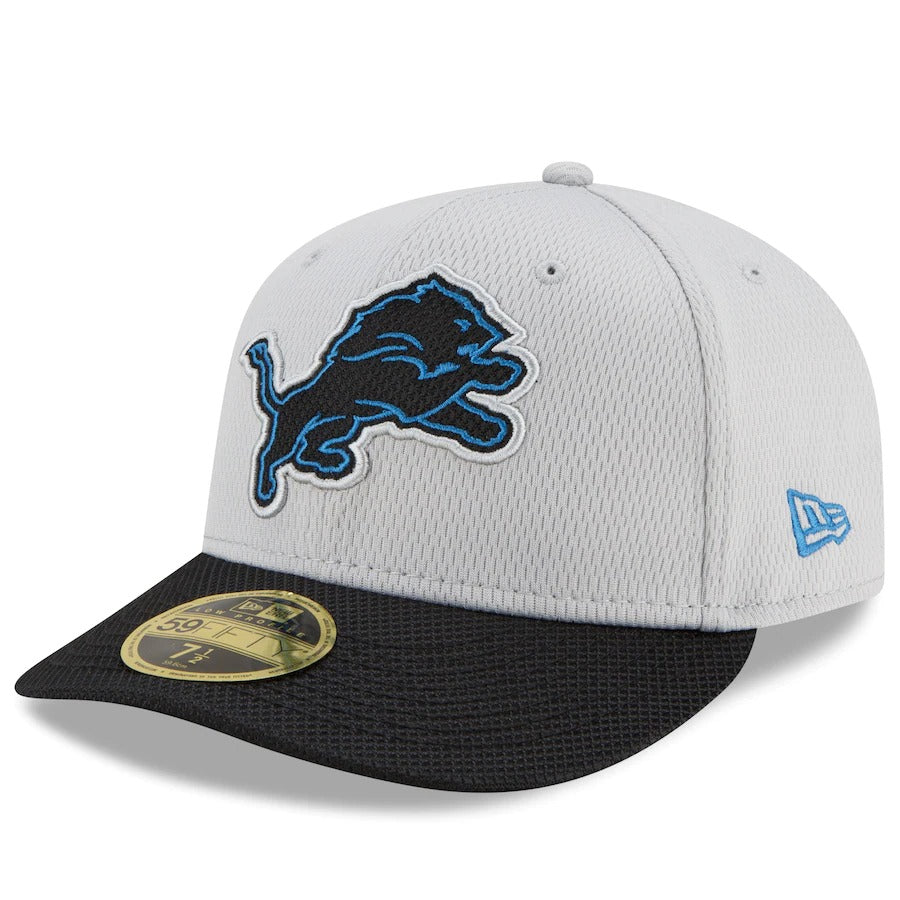 New Era Gray/Black Detroit Lions 2021 NFL Sideline Road Low Profile 59FIFTY Fitted Hat