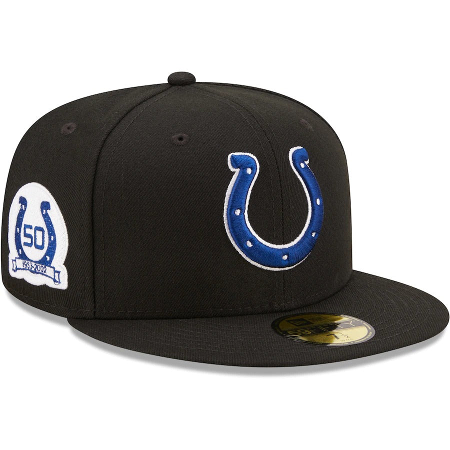 New Era Black Indianapolis Colts 50th Anniversary Patch 59FIFTY Fitted Hat