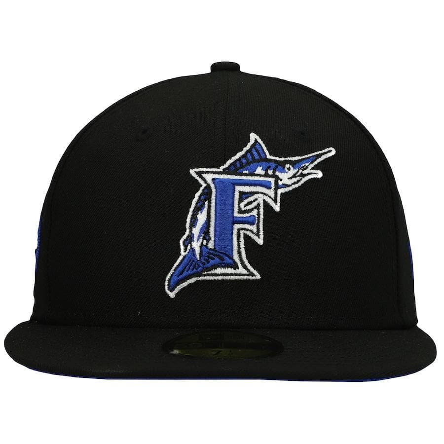 New Era Florida Marlins Black World Series World Series 100th Anniversary Patch Royal Under Visor 59FIFTY Fitted Hat