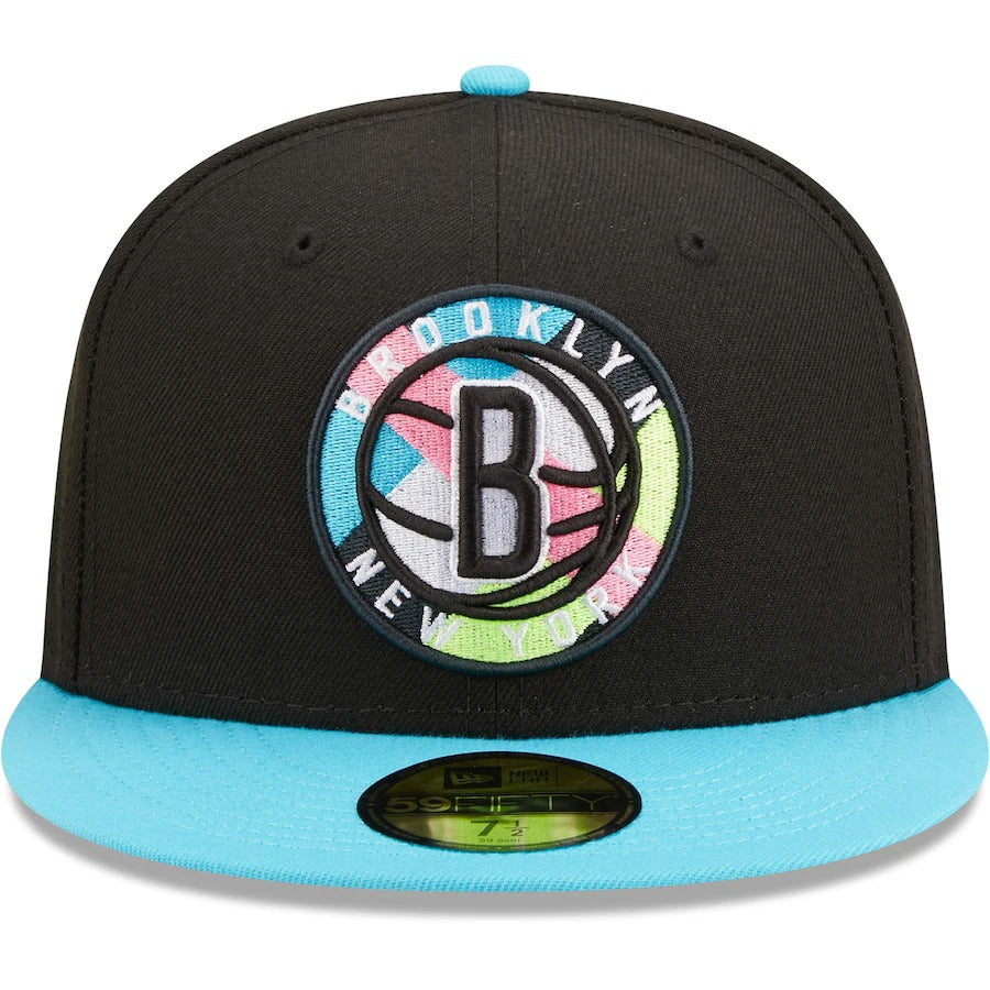 New Era Black/Teal Vice City Fitted Hats w/ Yeezy Boost 700 Mnvn 'Bright Cyan'