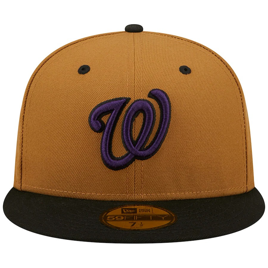 Men's New Era Washington Nationals Tan/Black 10th Anniversary Purple Undervisor 59FIFTY Fitted Hat