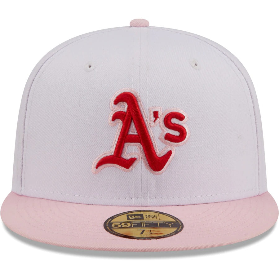 New Era Oakland Athletics White/Pink Scarlet Undervisor 59FIFTY Fitted Hat