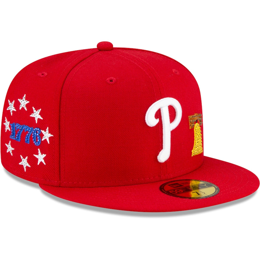 New Era Red Philadelphia Phillies Crystal Icons Rhinestone 59FIFTY Fitted Hat