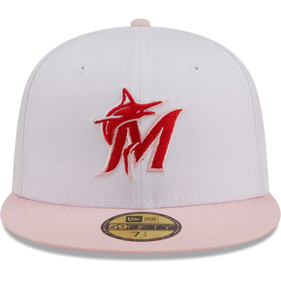 New Era Miami Marlins White/Pink Scarlet Undervisor 59FIFTY Fitted Hat