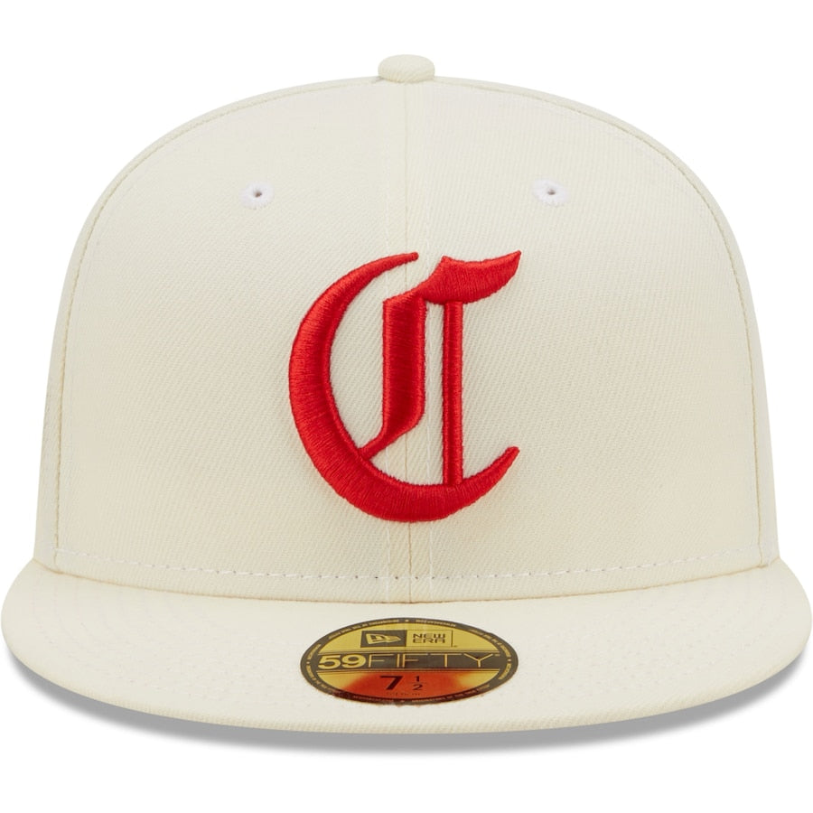 New Era Cincinnati Reds Cream Red Stockings 150th Anniversary Chrome Alternate Undervisor 59FIFTY Fitted Hat