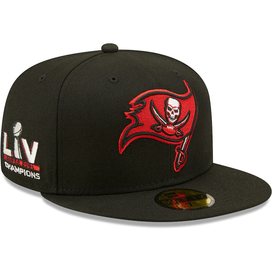 New Era Black Tampa Bay Buccaneers Red Undervisor Super Bowl LV Side Patch 59FIFTY Fitted Hat