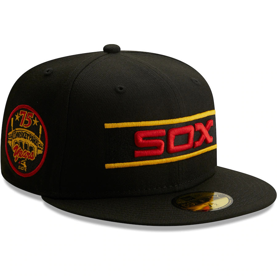 New Era Black Chicago White Sox 75th Anniversary Gold Undervisor 59FIFTY Fitted Hat
