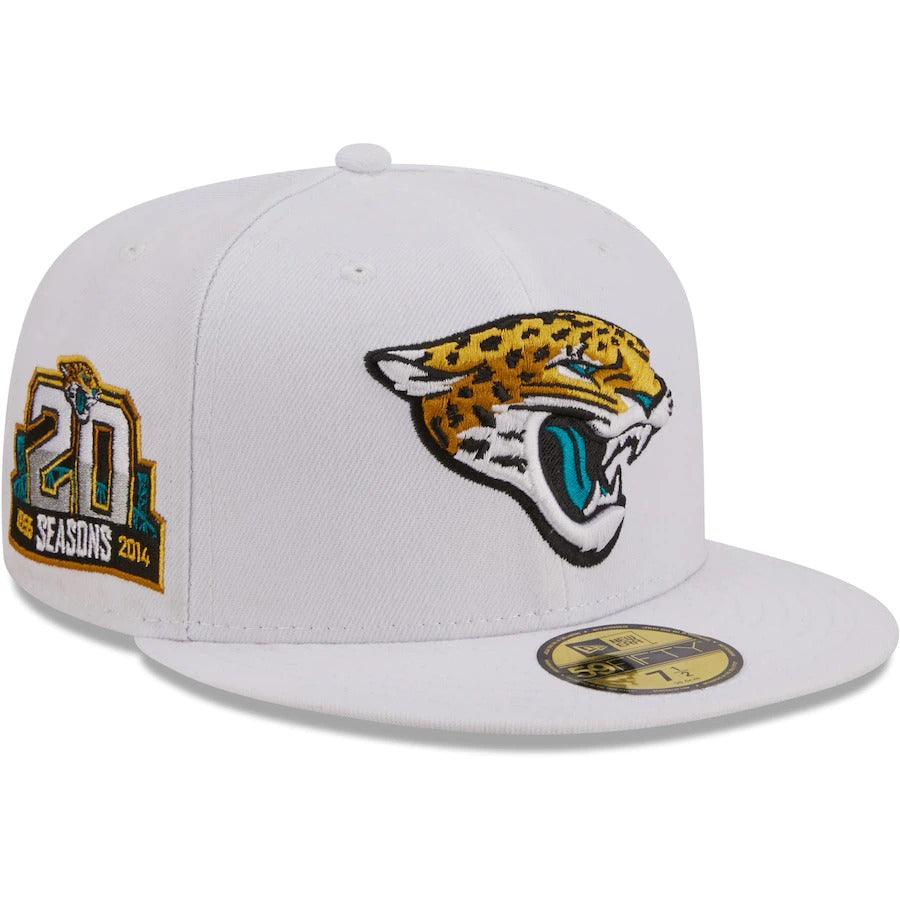 New Era Jacksonville Jaguars White 20th Anniversary Patch Logo 59FIFTY Fitted Hat
