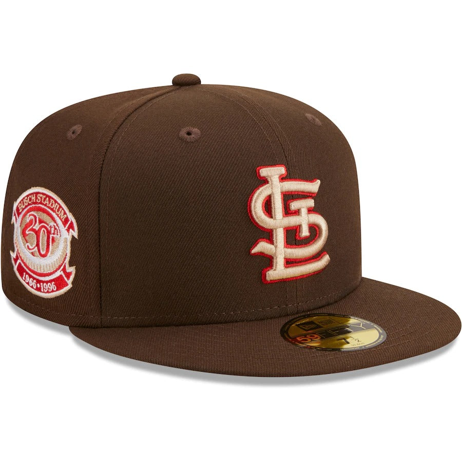 New Era St. Louis Cardinals Brown Busch Stadium 30th Anniversary Team Scarlet Undervisor 59FIFTY Fitted Hat