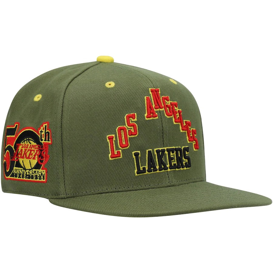 Mitchell & Ness x Lids Los Angeles Lakers Olive 50th Team Anniversary Hardwood Classics Dusty Fitted Hat