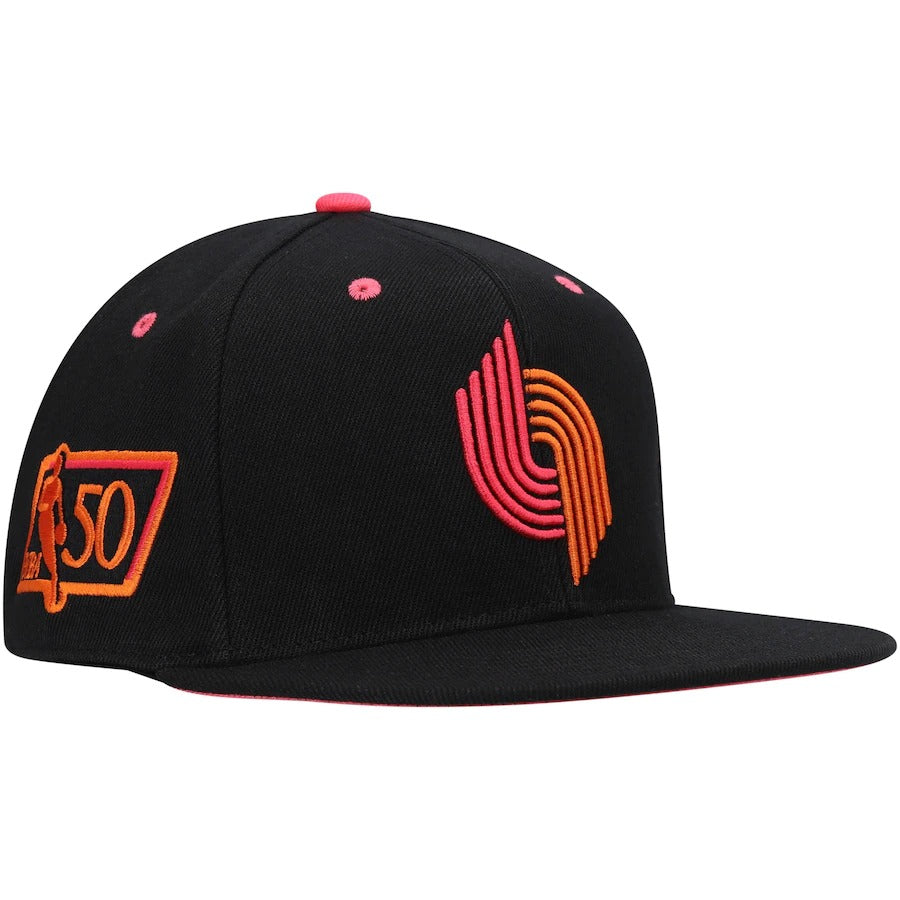 Mitchell & Ness x Lids Portland Trail Blazers Black 50th NBA Anniversary Hardwood Classics Sunset Fitted Hat