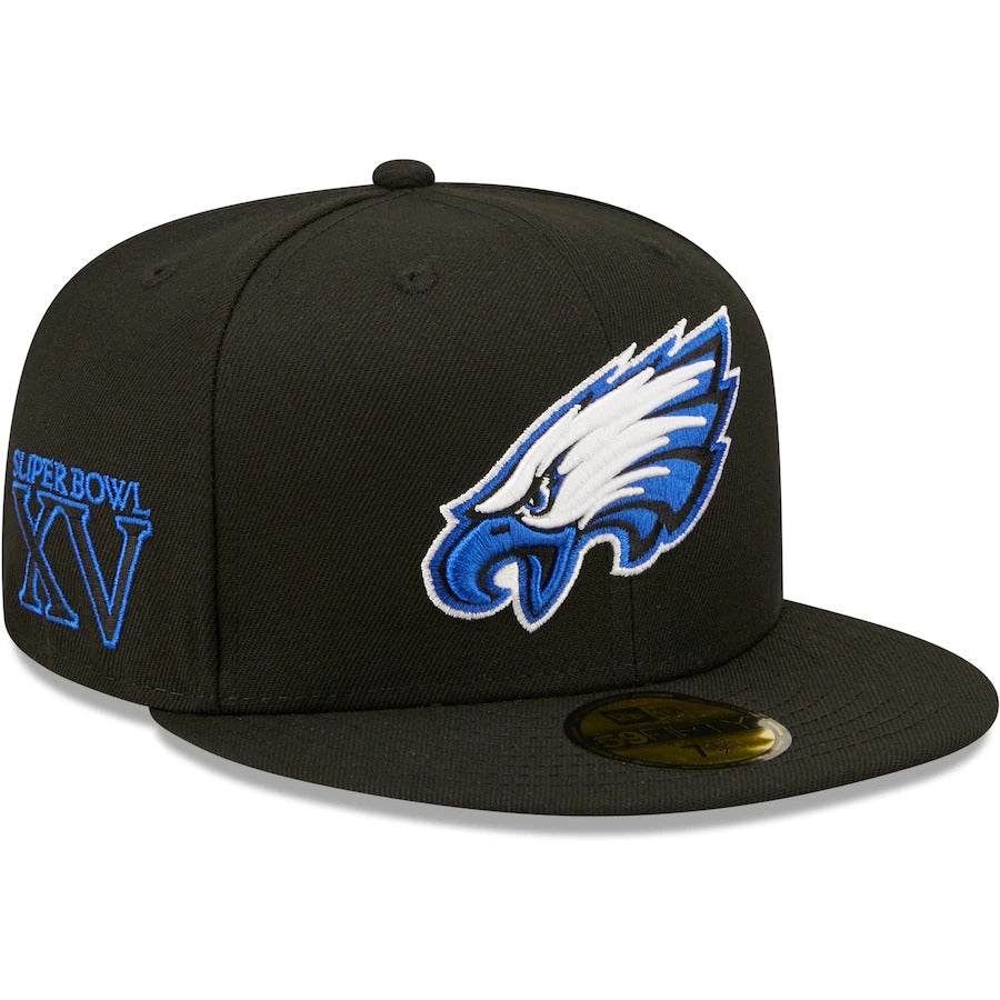 New Era Philadelphia Eagles Black Royal Undervisor Super Bowl XV 59FIFTY Fitted Hat