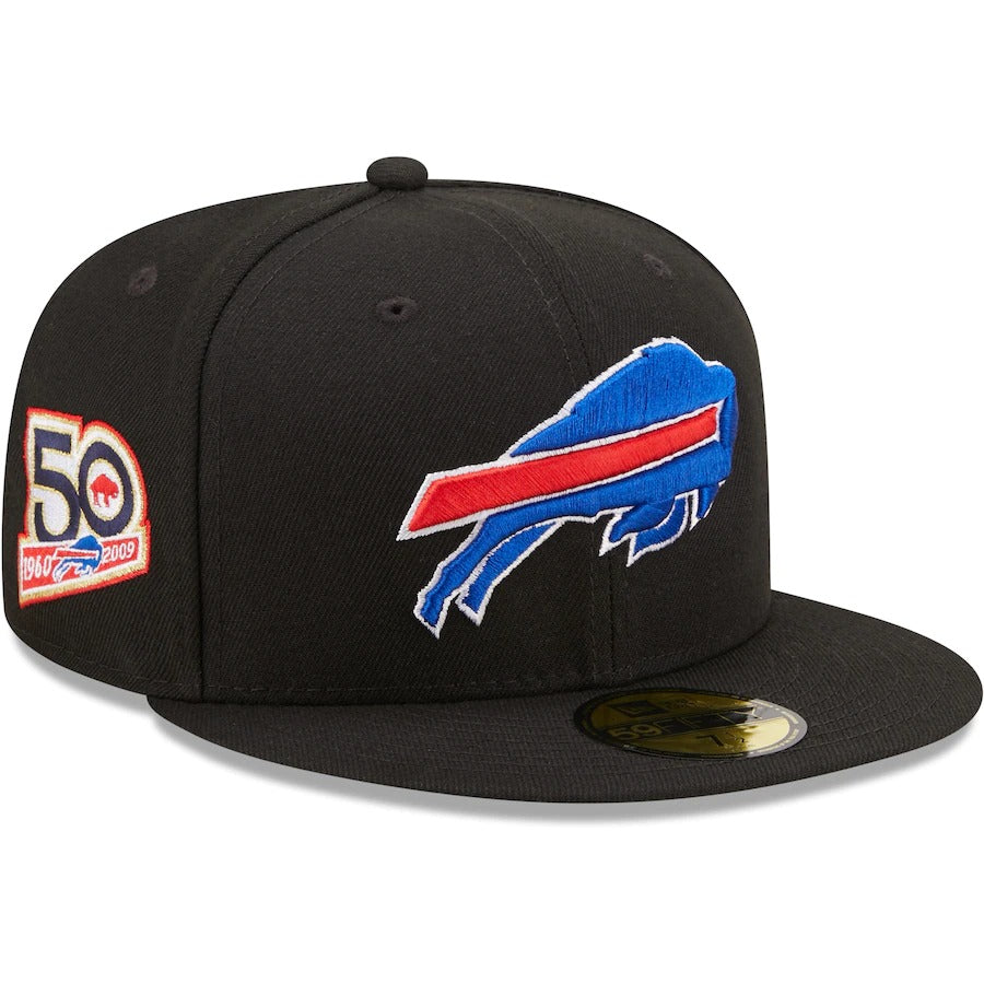 New Era Black Buffalo Bills 50th Anniversary Patch 59FIFTY Fitted Hat