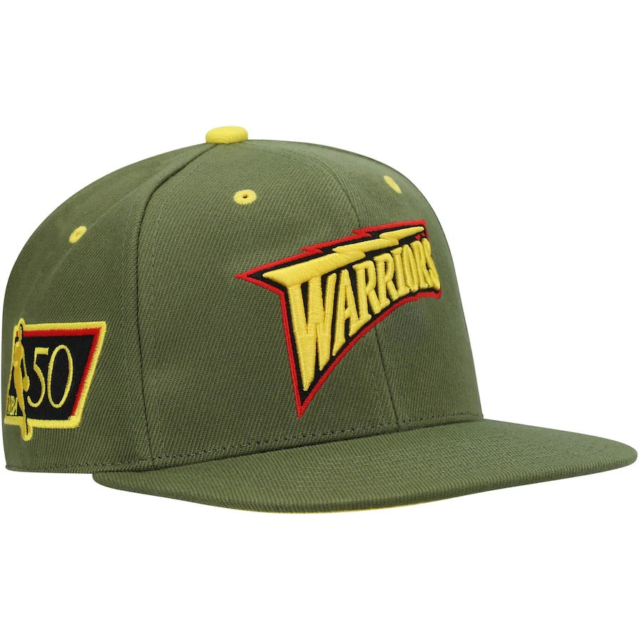 Mitchell & Ness x Lids Golden State Warriors Olive NBA 50th Anniversary Season Hardwood Classics Dusty Fitted Hat