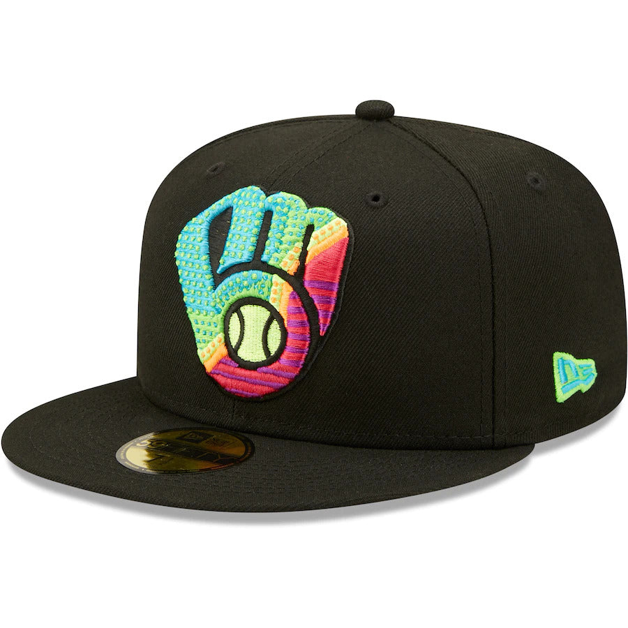 New Era Black Milwaukee Brewers Neon Fill 59FIFTY Fitted Hat