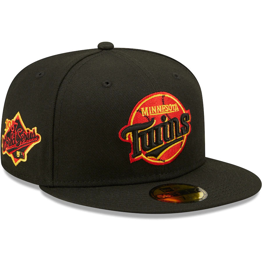 New Era Black Minnesota Twins 1987 World Series Logo Gold Undervisor 59FIFTY Fitted Hat