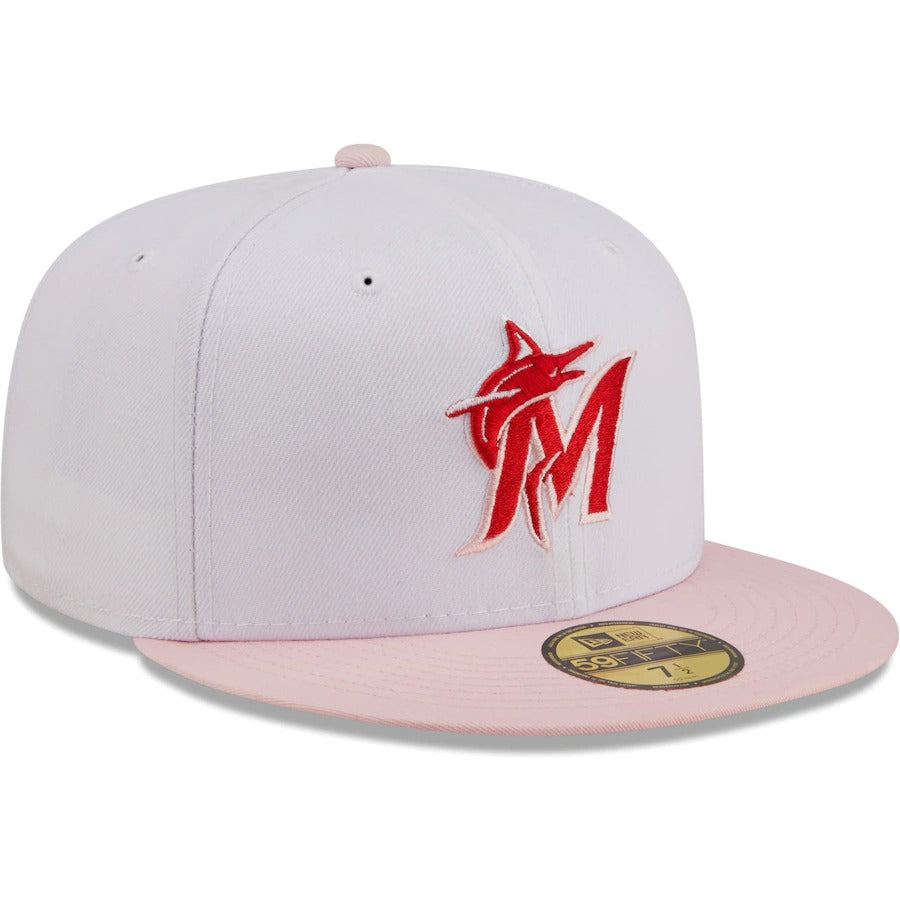 New Era Miami Marlins White/Pink Scarlet Undervisor 59FIFTY Fitted Hat