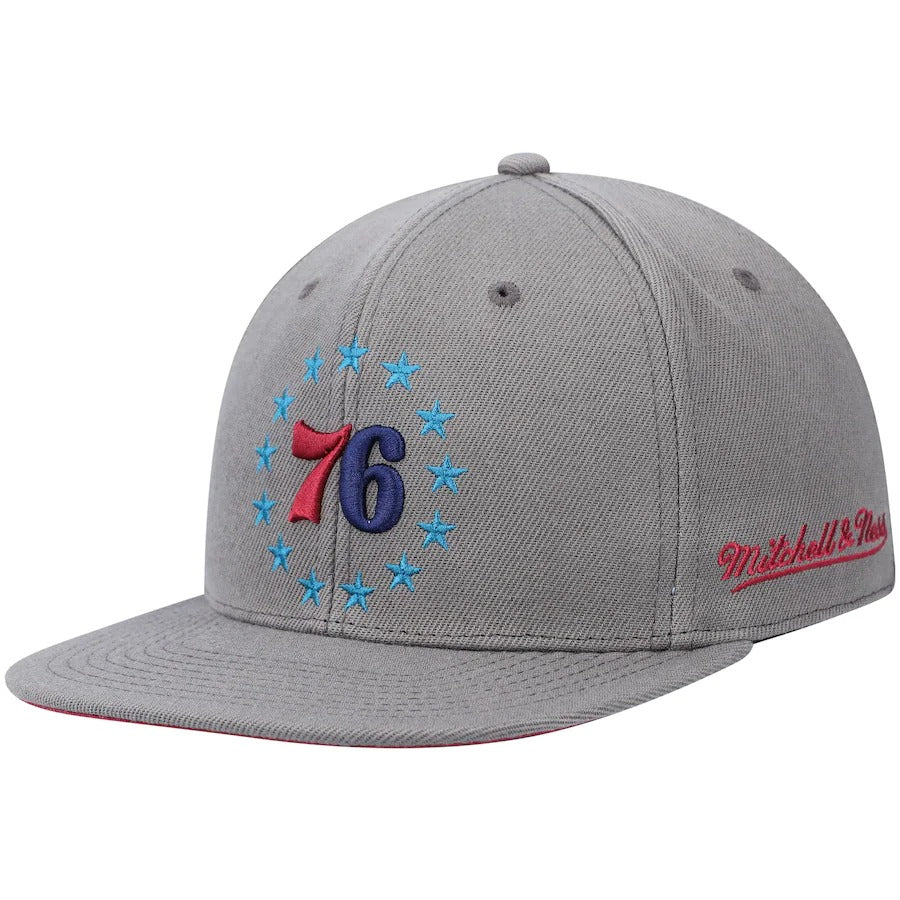 Mitchell & Ness Philadelphia 76ers Charcoal Hardwood Classics Carbon Cabernet 60th Anniversary Fitted Hat