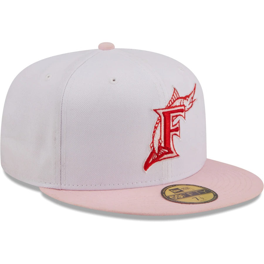 New Era Florida Marlins White/Pink Scarlet Undervisor 59FIFTY Fitted Hat