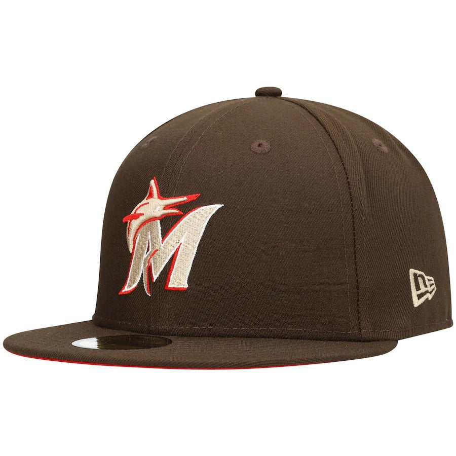 New Era Miami Marlins Brown 25th Anniversary Team Scarlet Undervisor 59FIFTY Fitted Hat