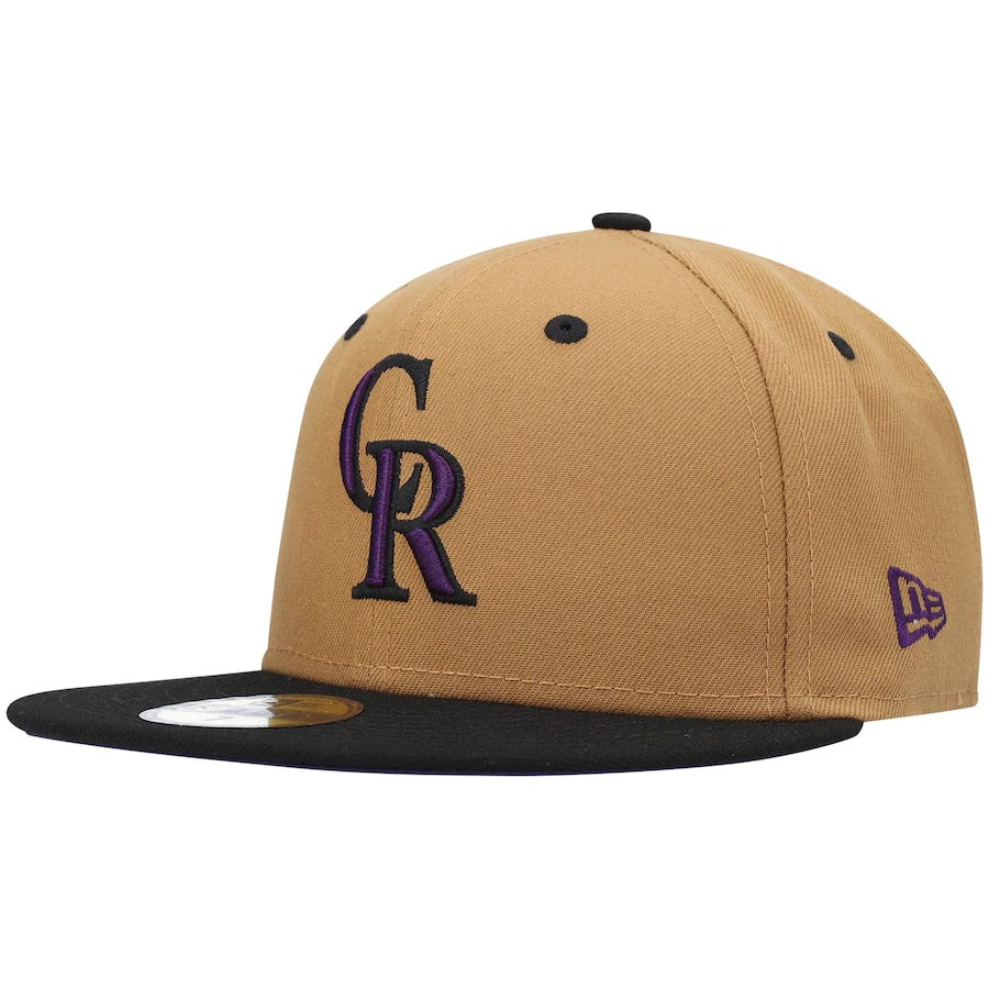 New Era Colorado Rockies Tan/Black Cooperstown Collection 25th Anniversary Purple Undervisor 59FIFTY Fitted Hat