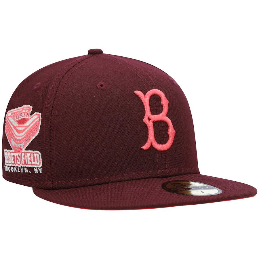 New Era Brooklyn Dodgers Maroon Color Fam Lava Red Undervisor 59FIFTY Fitted Hat
