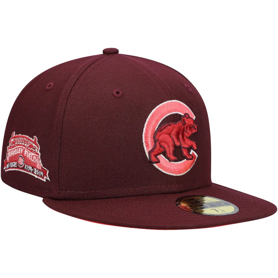 New Era Chicago Cubs Wrigley Field Maroon Color Fam Lava Red Undervisor 59FIFTY Fitted Hat