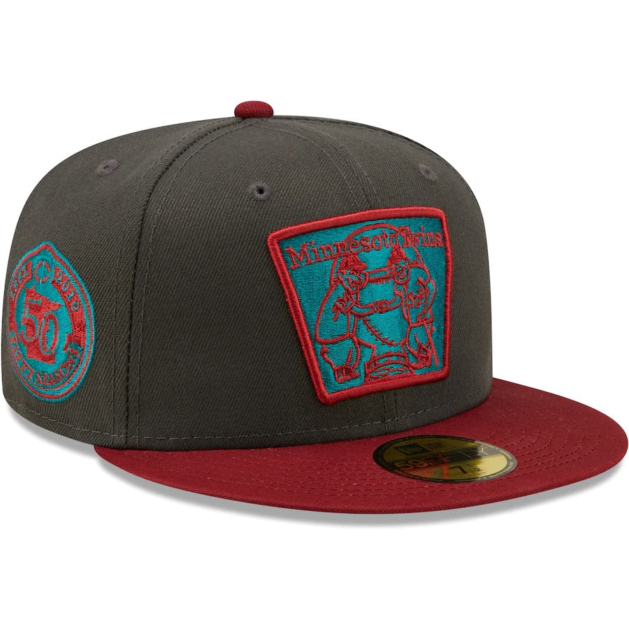 New Era Minnesota Twins Graphite/Cardinal Cooperstown Collection 50th Anniversary Titlewave 59FIFTY Fitted Hat