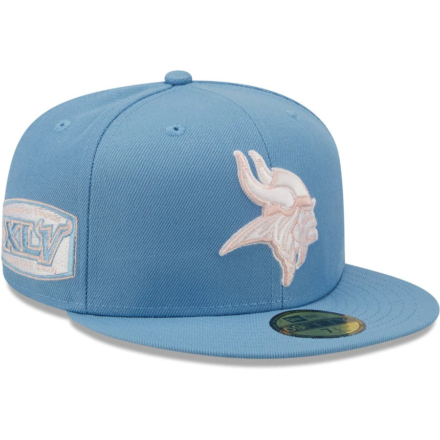 New Era Minnesota Vikings Light Blue 45th Anniversary Pink Undervisor 59FIFTY Fitted Hat