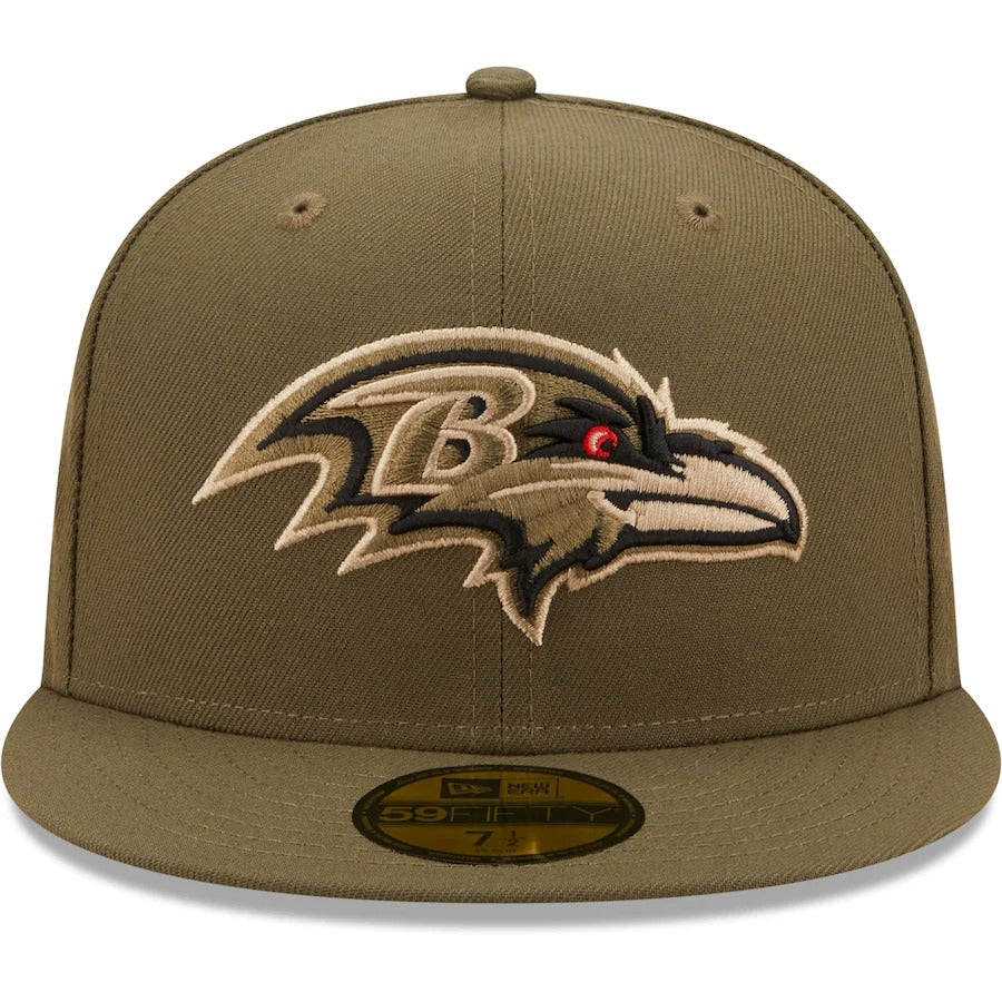 New Era Baltimore Ravens Olive Super Bowl XXXV Camo Undervisor 59FIFTY Fitted Hat